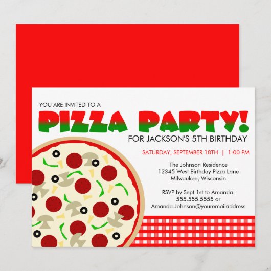 Invitation à la fête de Pizza (Devant / Derrière)