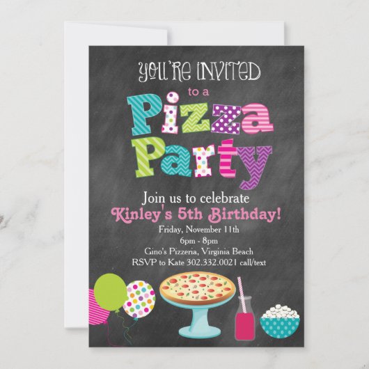 Invitation à la fête de pizza de tableau noir (fil (Devant)