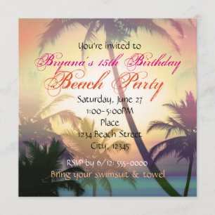 Invitation à la fête de plage aux palmiers Tropica