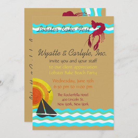 Invitation à la Fête de plage avec homard au four (Devant / Derrière)