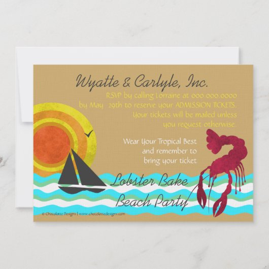 Invitation à la Fête de plage avec homard au four (Dos)