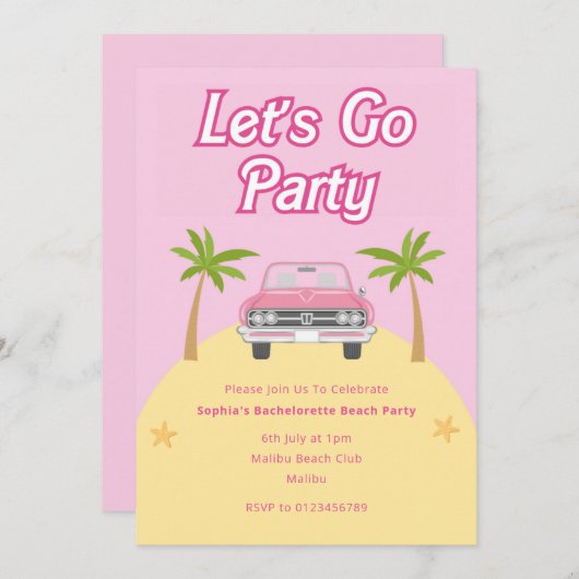 Invitation à la fête de plage de Malibu (Devant / Derrière)