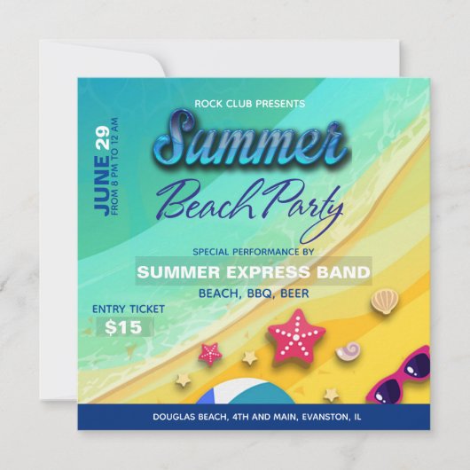 invitation à la fête de plage d'été (Devant)