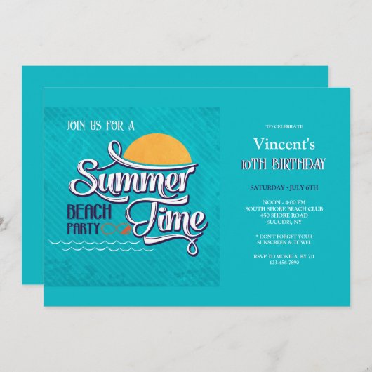Invitation à la fête de plage d'été (Devant / Derrière)