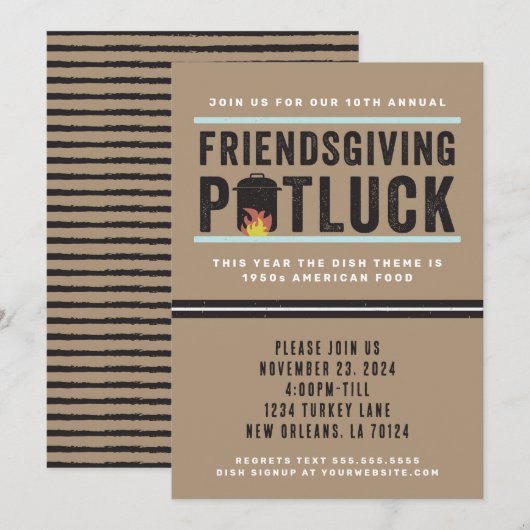 Invitation à la fête de potluck de Friendsgiving (Devant / Derrière)