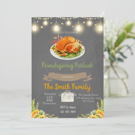 Invitation à la fête de potluck de Friendsgiving (Debout devant)