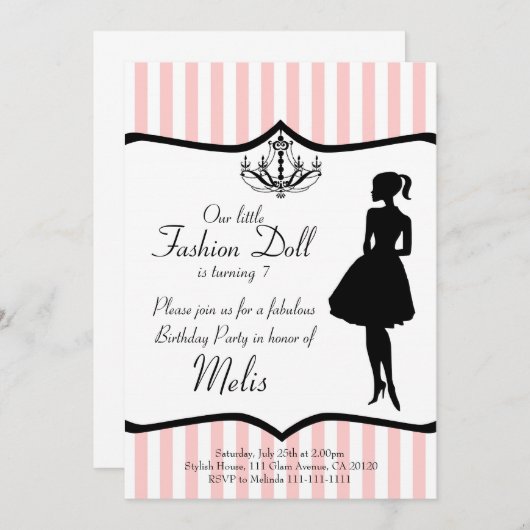 Invitation à la fête de poupée de mode (Devant / Derrière)