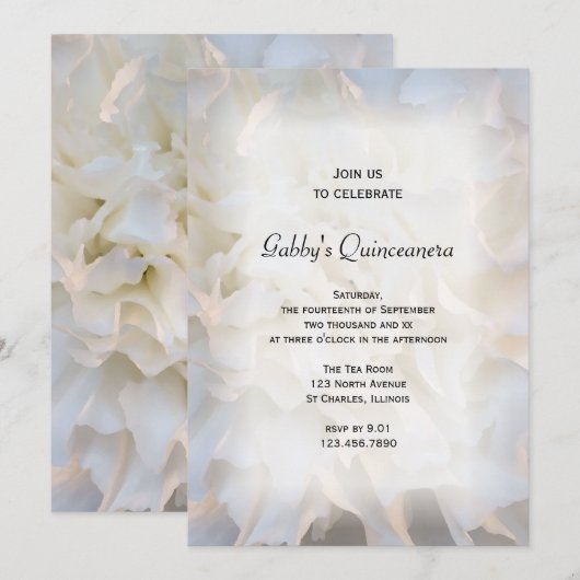 Invitation à la fête de Quinceañera Floral blanc (Devant / Derrière)