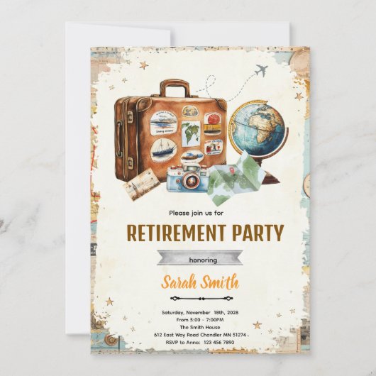 Invitation à la fête de retraite de voyage (Devant)