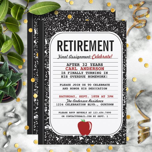 Invitation à la fête de retraite du cahier de comp