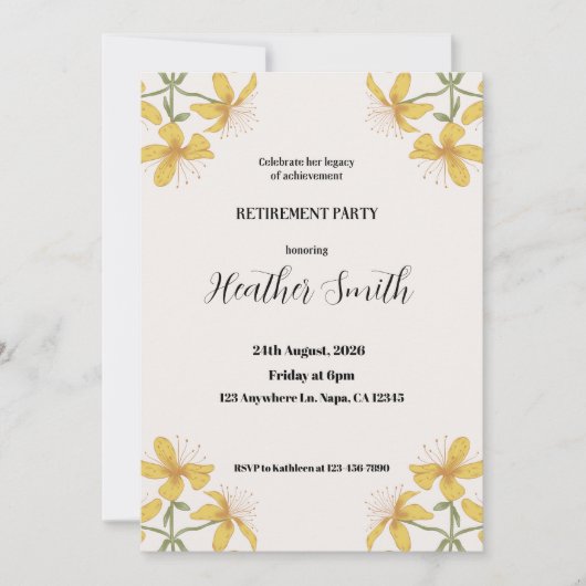 Invitation à la fête de retraite Fleur dessinée à (Devant)