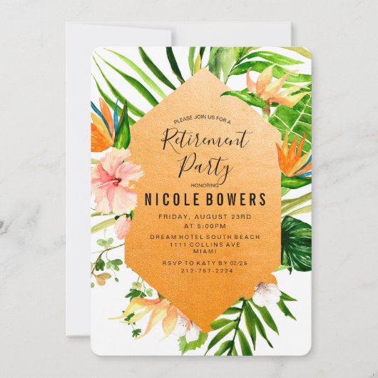 Invitation à la fête de retraite Florale Tropicale (Devant)