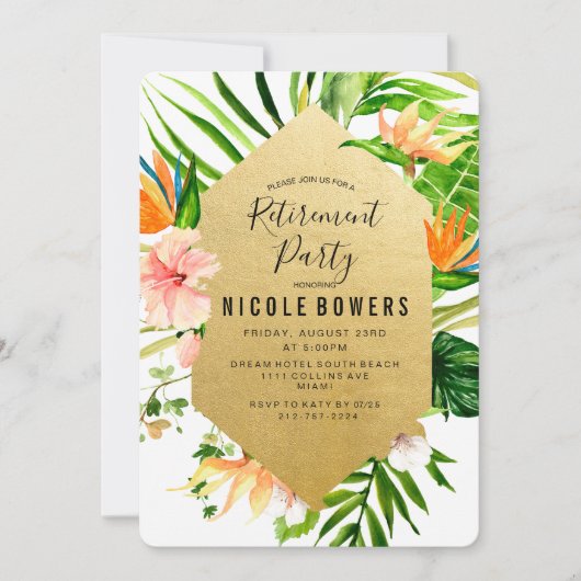 Invitation à la fête de retraite Florale Tropicale (Devant)