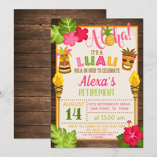 Invitation à la fête de retraite Luau (Devant / Derrière)