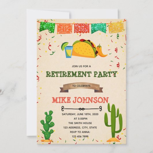 Invitation à la fête de retraite Taco Bout Retirem (Devant)