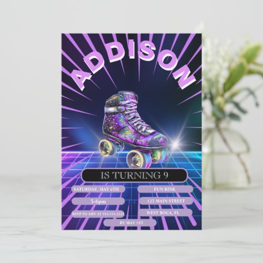Invitation à la fête de roller en néon (Debout devant)