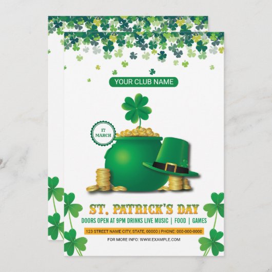Invitation à la fête de Saint-Patrick (Devant / Derrière)