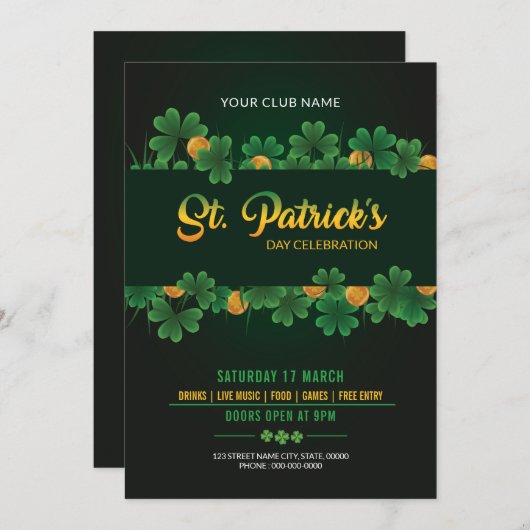 Invitation à la fête de Saint-Patrick (Devant / Derrière)