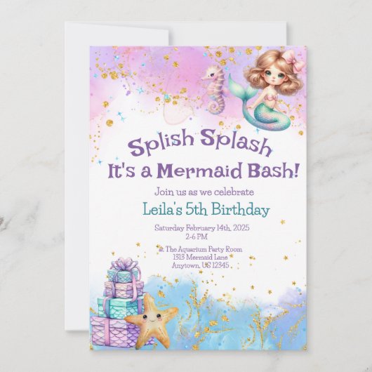 Invitation à la fête de sirène Splish Splash (Devant)