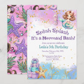 Invitation à la fête de sirène Splish Splash (Devant / Derrière)