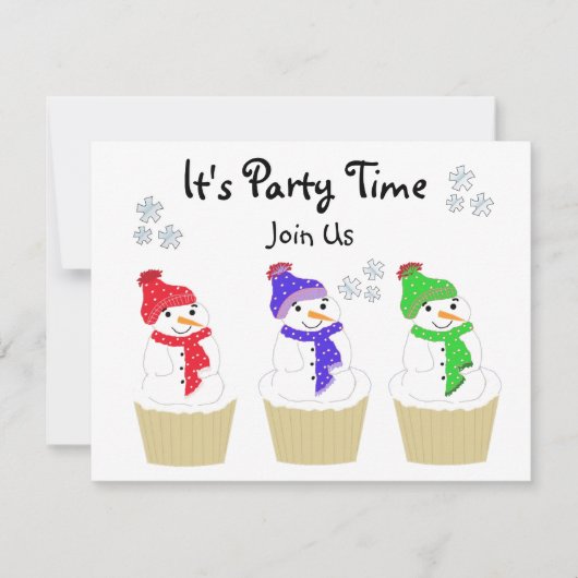 Invitation à la fête de Snowman Cupcake (Devant)