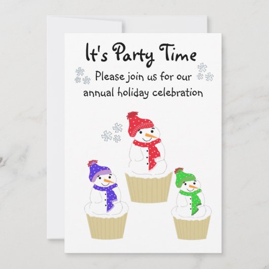 Invitation à la fête de Snowman Cupcake (Devant)