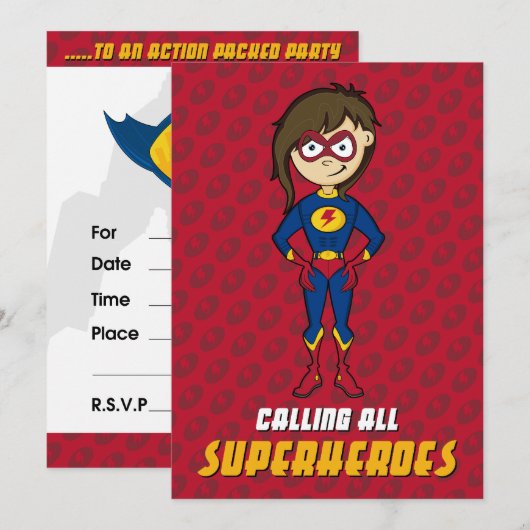 Invitation à la fête de Superhero (Devant / Derrière)