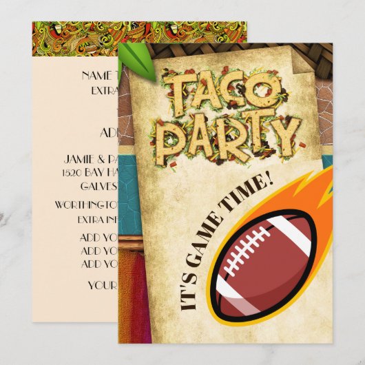 Invitation à la fête de tacos de football (Devant / Derrière)