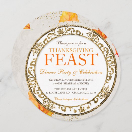 Invitation à la fête de Thanksgiving (Devant / Derrière)