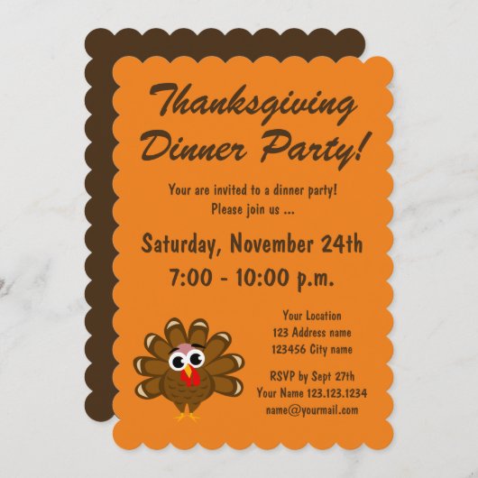 Invitation à la fête de Thanksgiving avec dinde (Devant / Derrière)