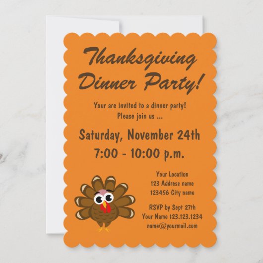 Invitation à la fête de Thanksgiving avec dinde (Devant)