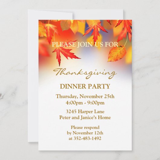 Invitation à la fête de Thanksgiving des feuilles (Devant)