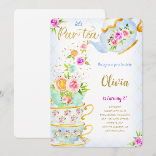 Invitation à la fête de thé d'anniversaire doré (Devant / Derrière)