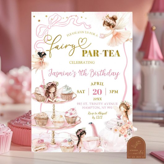 Invitation à la fête de thé de la fée rose