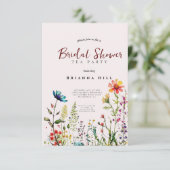 Invitation à la fête de thé de mariage, fleur sauv (Debout devant)