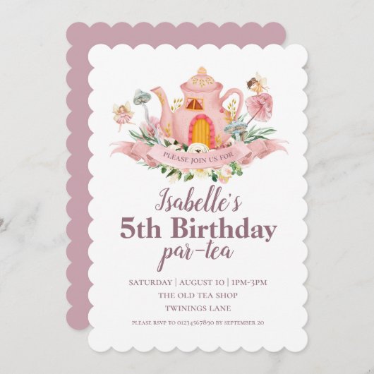 Invitation à la fête de thé des fées (Devant / Derrière)
