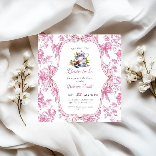 Invitation à la fête de thé Fleur sauvage rose