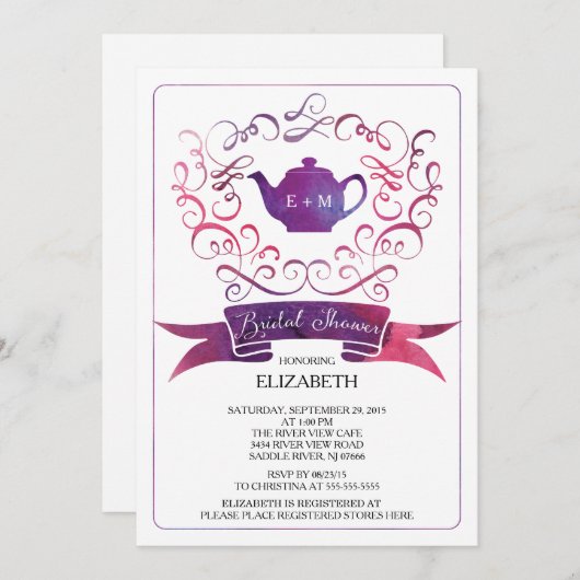 Invitation à la fête de thé Whimsical (Devant / Derrière)