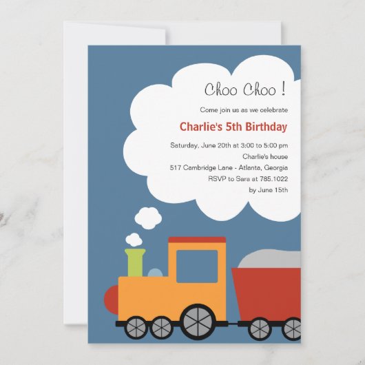 Invitation à la fête de train d'anniversaire (Devant)