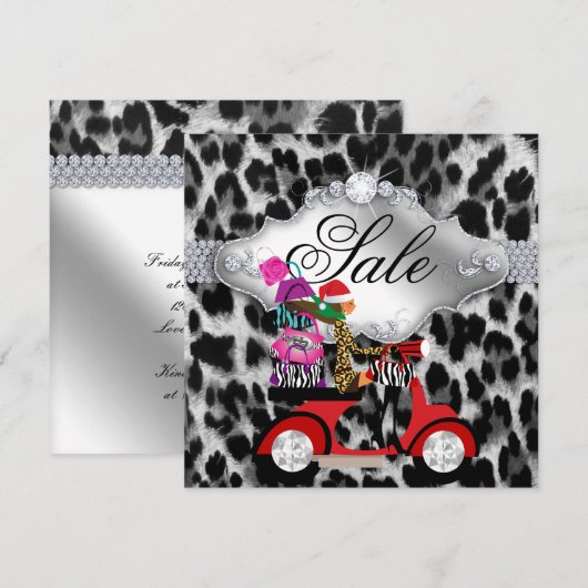 Invitation à la fête de vente de Noël Léopard Blan (Devant / Derrière)