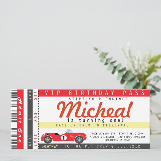 INVITATION À LA FÊTE DE VOITURE DE COURSE (Debout devant)