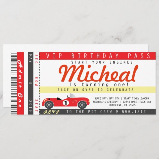 INVITATION À LA FÊTE DE VOITURE DE COURSE (Devant / Derrière)