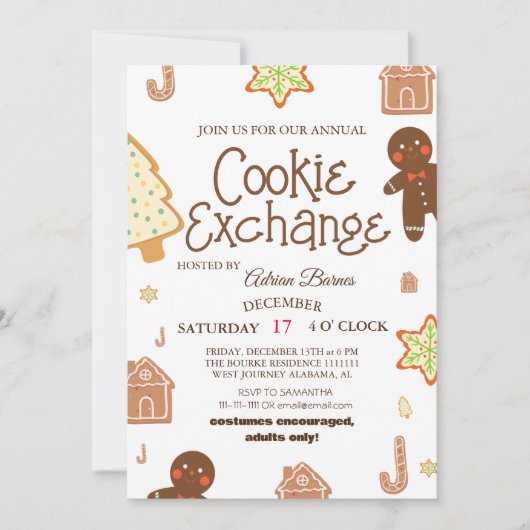 Invitation à la fête d'échange de biscuits de Noël (Devant)