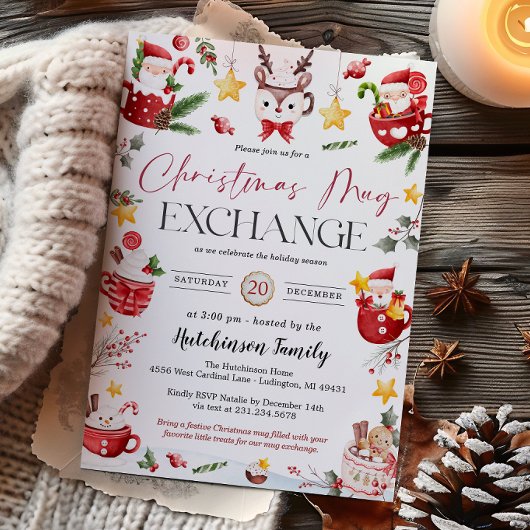 Invitation à la fête d'échange de mugs de Noël