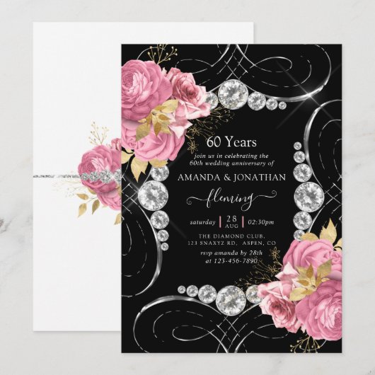 Invitation à la fête des 60 ans de mariage de diam (Devant / Derrière)