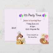 Invitation à la fête des animaux du zoo (Devant / Derrière)