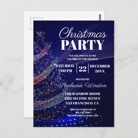 Invitation à la fête des arbres de Noël bleu moder (Devant / Derrière)