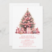 Invitation à la fête des arbres de Noël roses (Devant / Derrière)