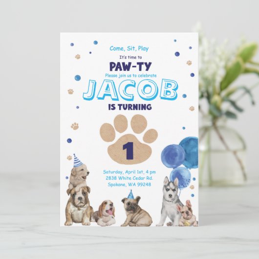 Invitation à la fête des chiens pour garçons (Debout devant)