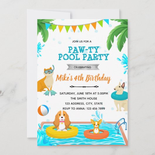 Invitation à la fête des chiots dans la piscine (Devant)